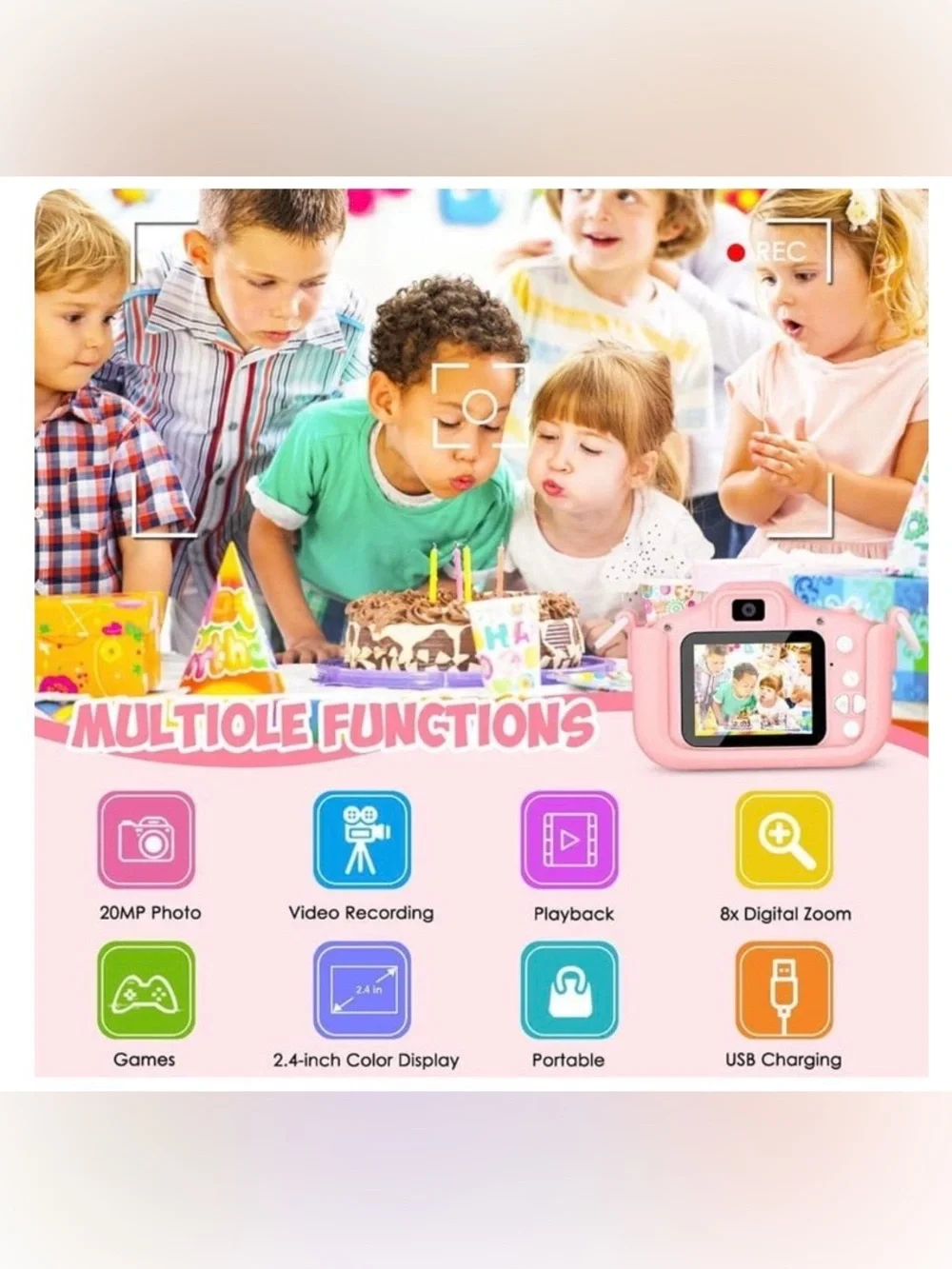 Kids Digital Camera & Video Thousand Selfies Silicone Case 32GB SD Cd Games etc.